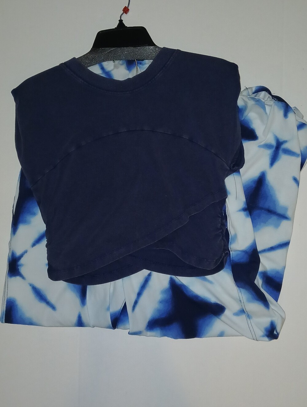 2 Pc Set Free People Movement Hot Shot Cotton Top & Pants, Navy Tie Dye - Picture 5 of 11